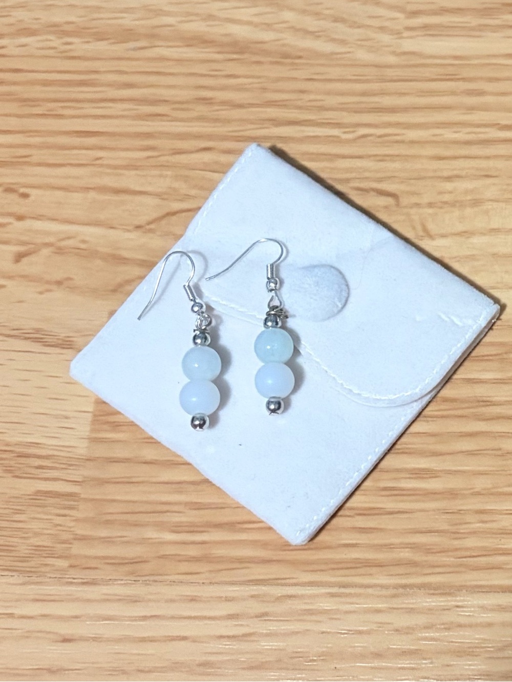 White Beaded Drop Earrings - Silver Accent